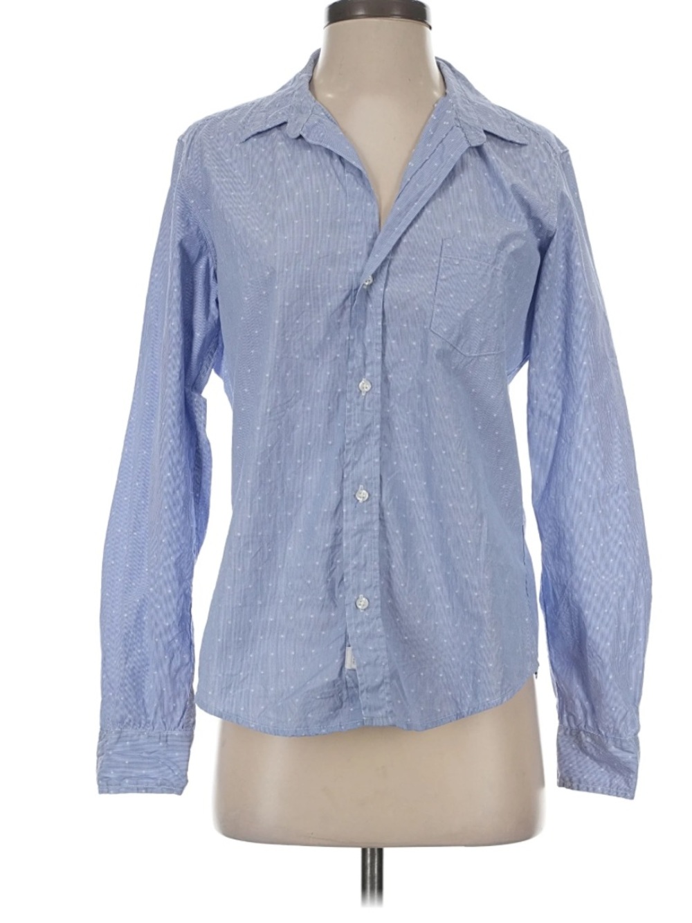Frank & Eileen Barry Shirt Blue Pinstriped Star Embroidered Button Up Blouse M